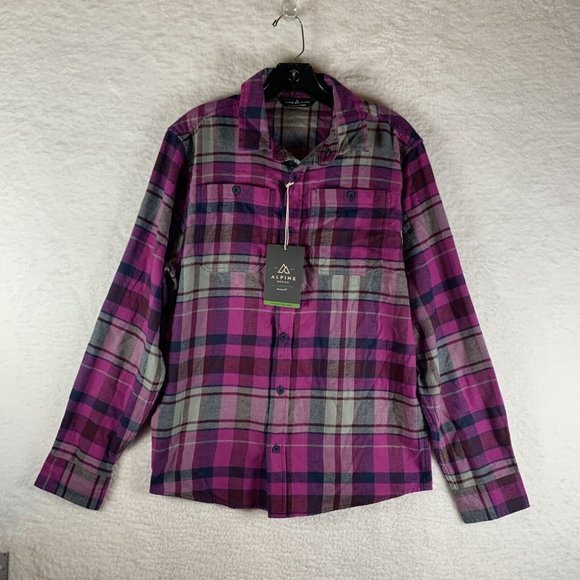 Alpine Design Flannel Shirt Men Small Pink Plaid Cotton Collar Long Sleeve 7023 - Picture 1 of 8